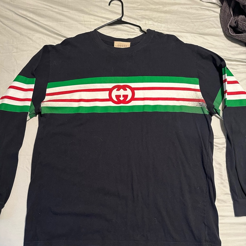 Gucci Black Shirt with Red and Green Accents